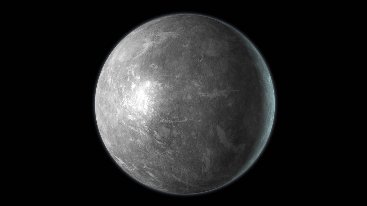 A render of the planet Mercury suspended in a black void.