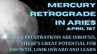 A rendition of Mercury zoomed in and placed atop a starry background. There's light blue text that reads, 