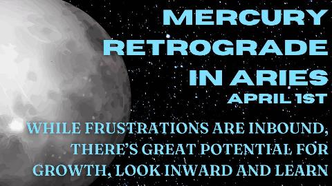 A rendition of Mercury zoomed in and placed atop a starry background. There's light blue text that reads, 