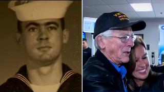 A young photo of Barnes from his military days. | Barnes and Robles meeting at the airport, Barns giving Robles a side hug.