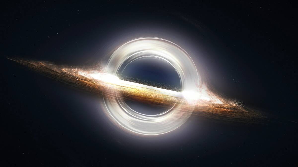 A render of a black hole eating a bright white star/galaxy.