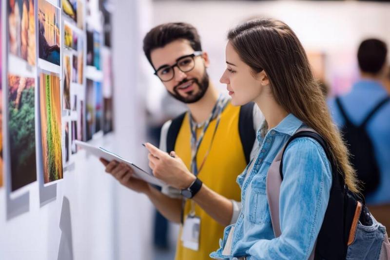A man and a woman appreciating art