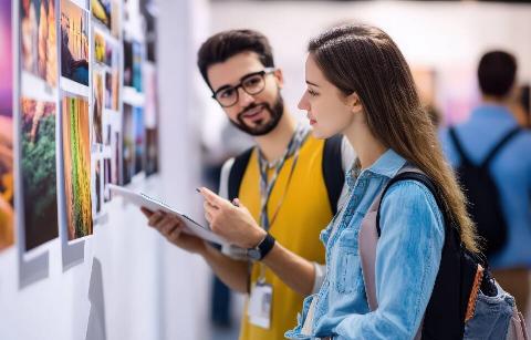 A man and a woman appreciating art