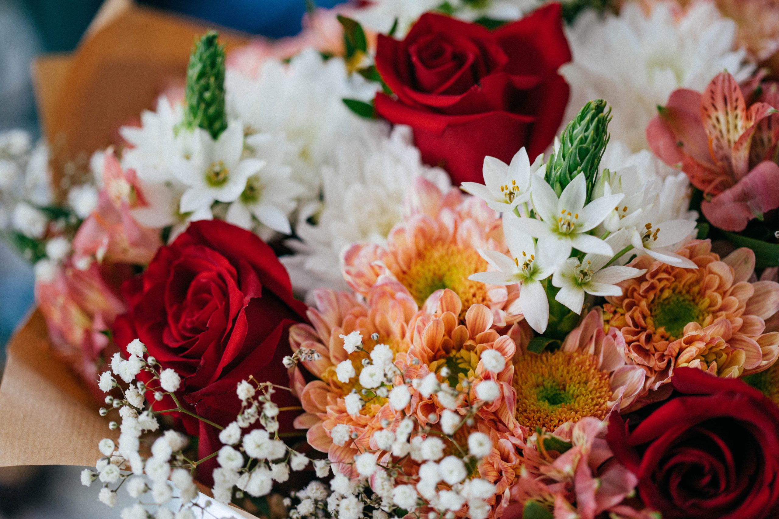 A closeup of a bouquet of flowers.