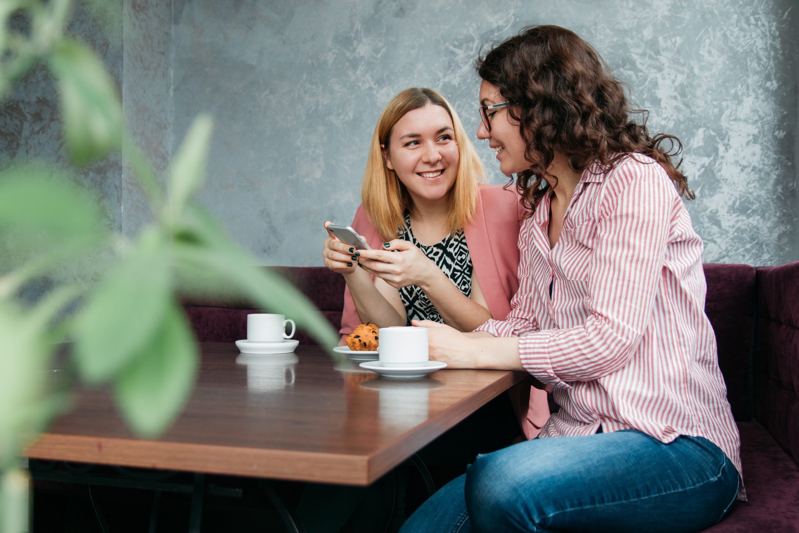 Two women having a pleasant conversation.