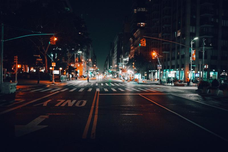 nightime street is empty