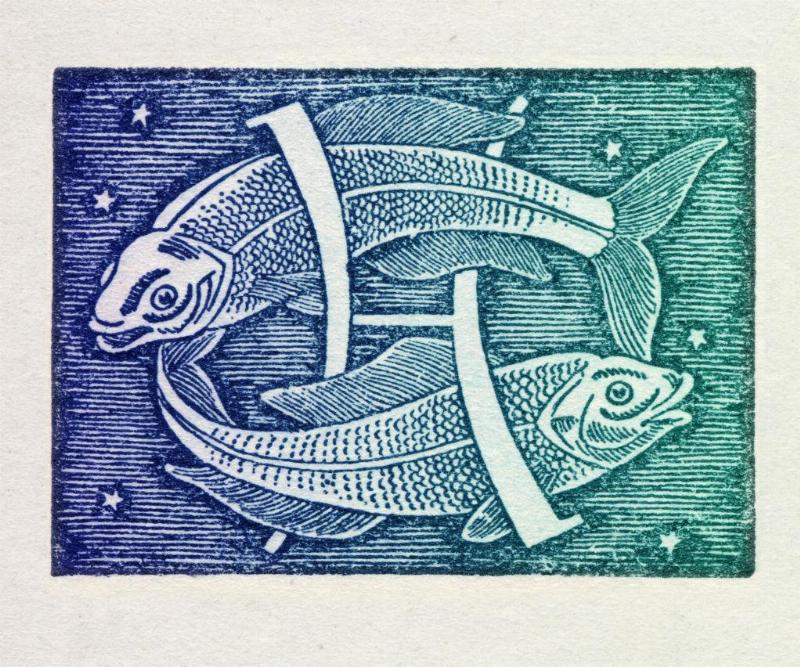 pisces drawing in blue