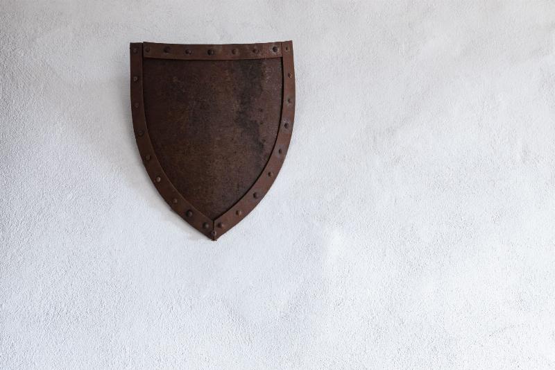 shield on white wall