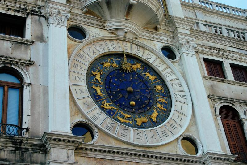 zodiac signs clock on a building