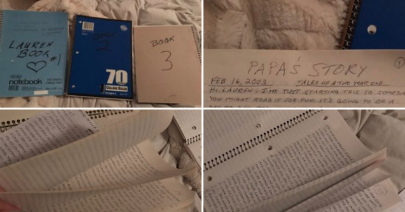 three note books filled with pages handwritten of 