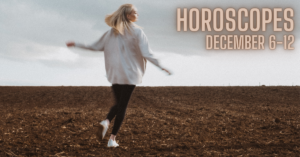 woman stands on mud in motion with horoscope text