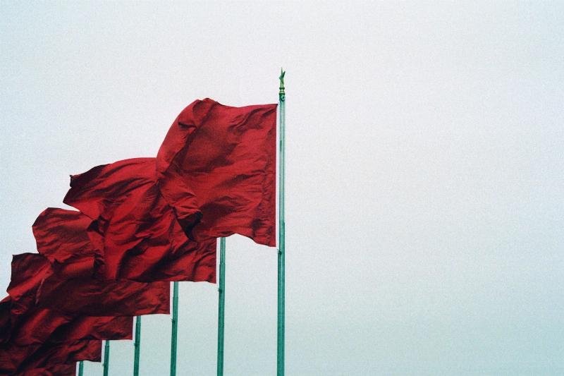red flags lined