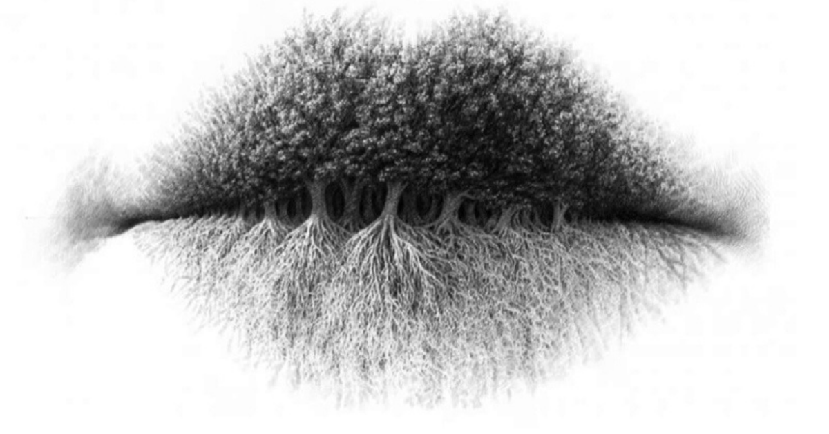 image of mouth with trees on the lips