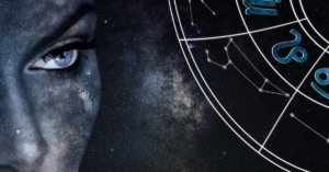 leo horoscope sign and astrology woman over night sky