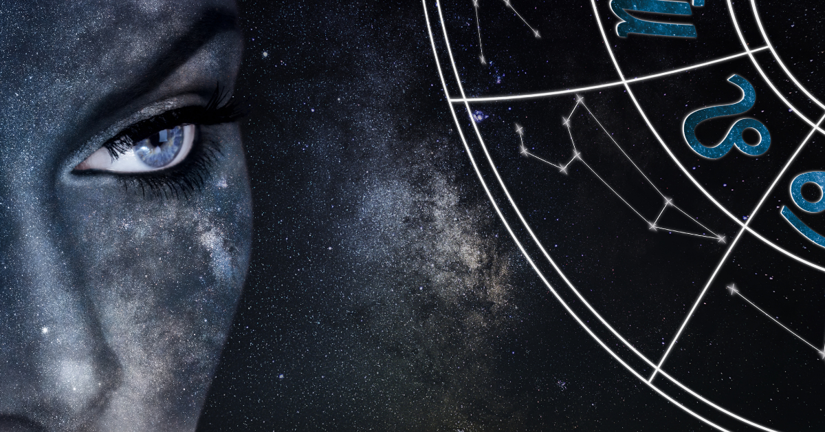 leo horoscope sign and astrology woman over night sky