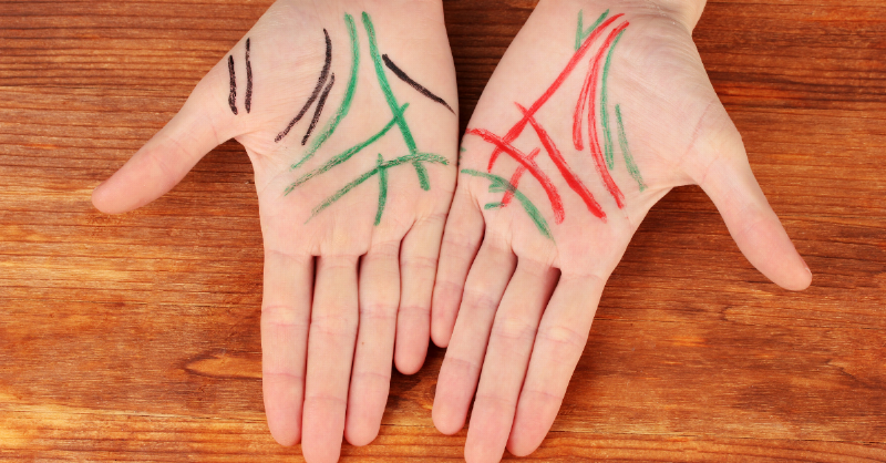 hands with lines drawn on them