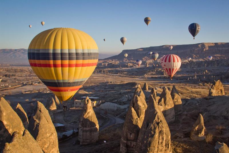 Cappadocia, Turkey with airballoons flying around