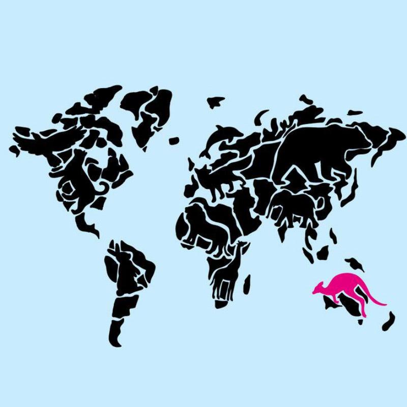 world map with kangoroo in pink