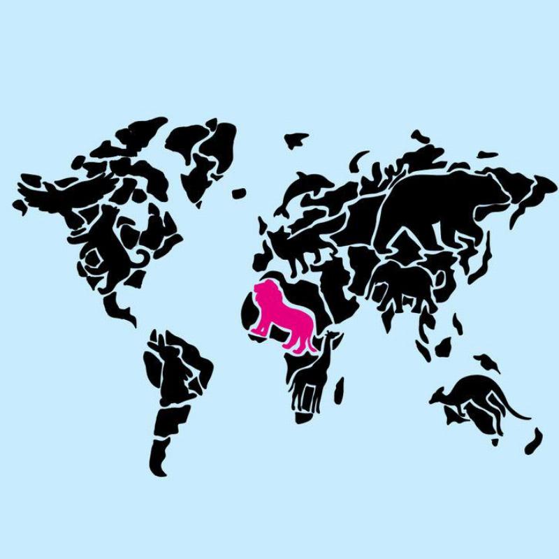 world map with lion in pink
