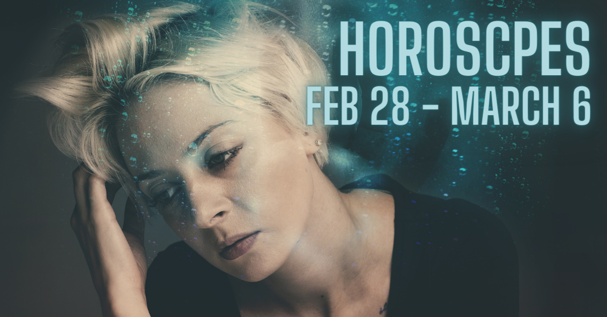 woman looking to the side with bright blue bubbles around her and text saying 