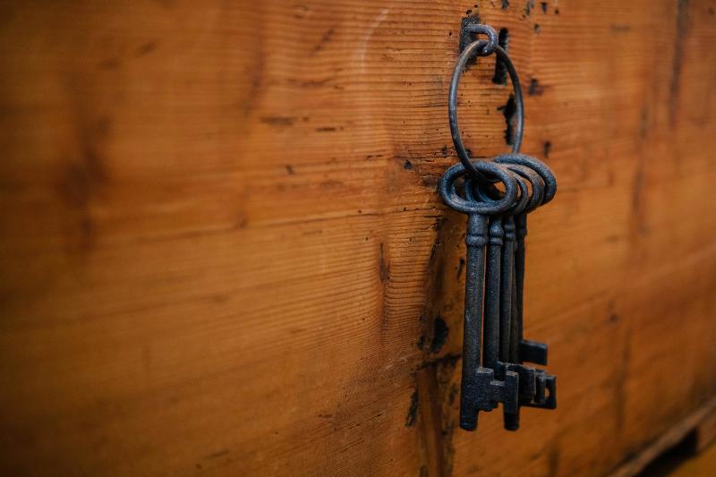 keys in wooden door