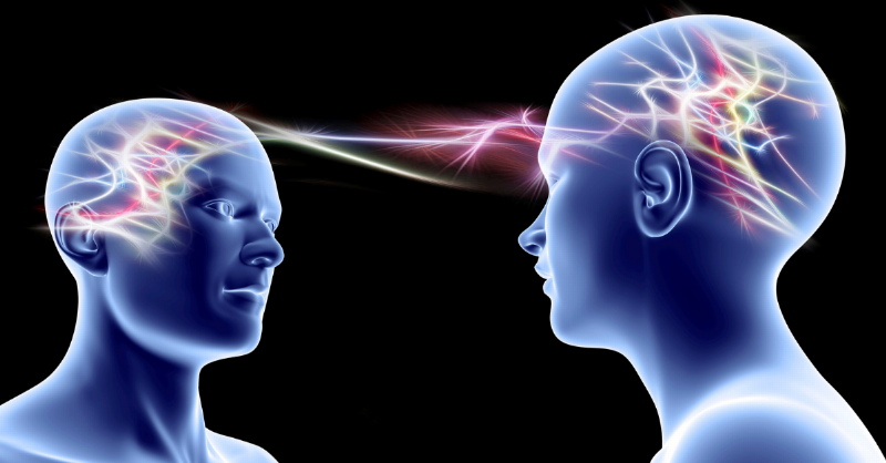 animation of two minds speaking telepathically