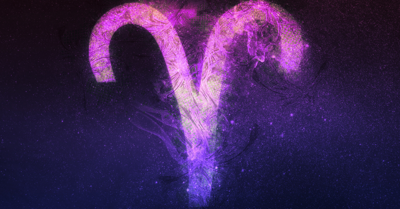 Aries sign in purple background symbol