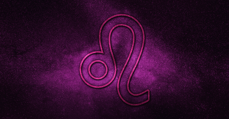 Leo sign in purple background symbol