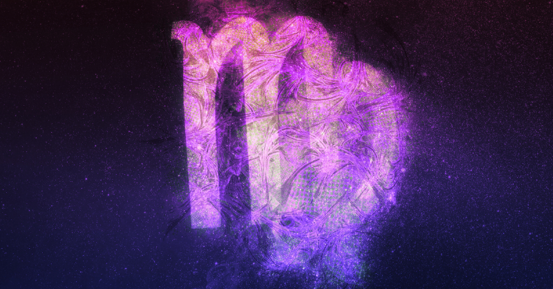Virgo sign in purple background symbol