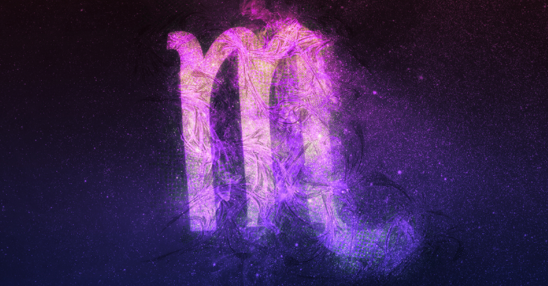 Scorpio sign in purple background symbol