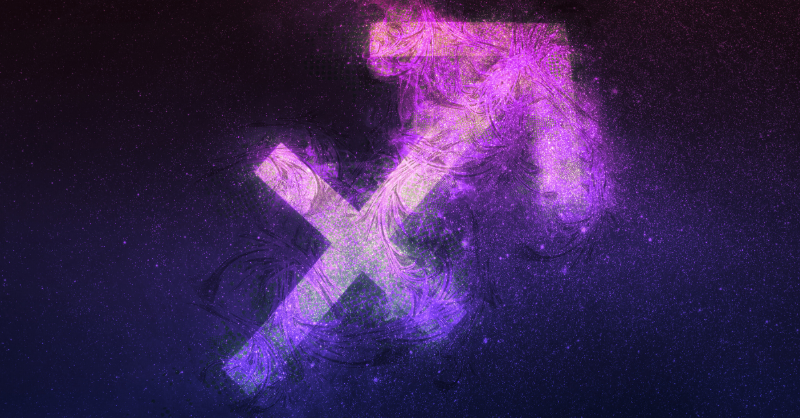 Sagittarius sign in purple background symbol