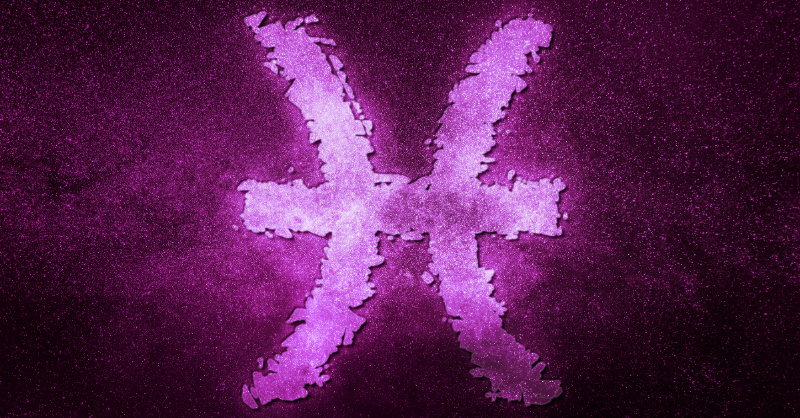 Pisces sign in purple background symbol
