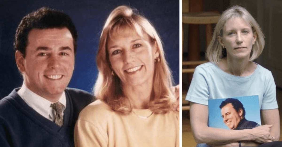 Beverly and husband pictured on the left while younger and Beverly on the right holding his picture