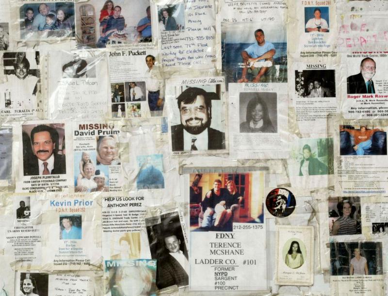 NEW YORK - AUGUST 22: September 11th missing person posters are shown attached to a wall outside Saint Vincent's Hospital August 22, 2002 in New York City. The posters have been attached to the wall since the September 11, 2001 terrorist attacks took place in New York City.