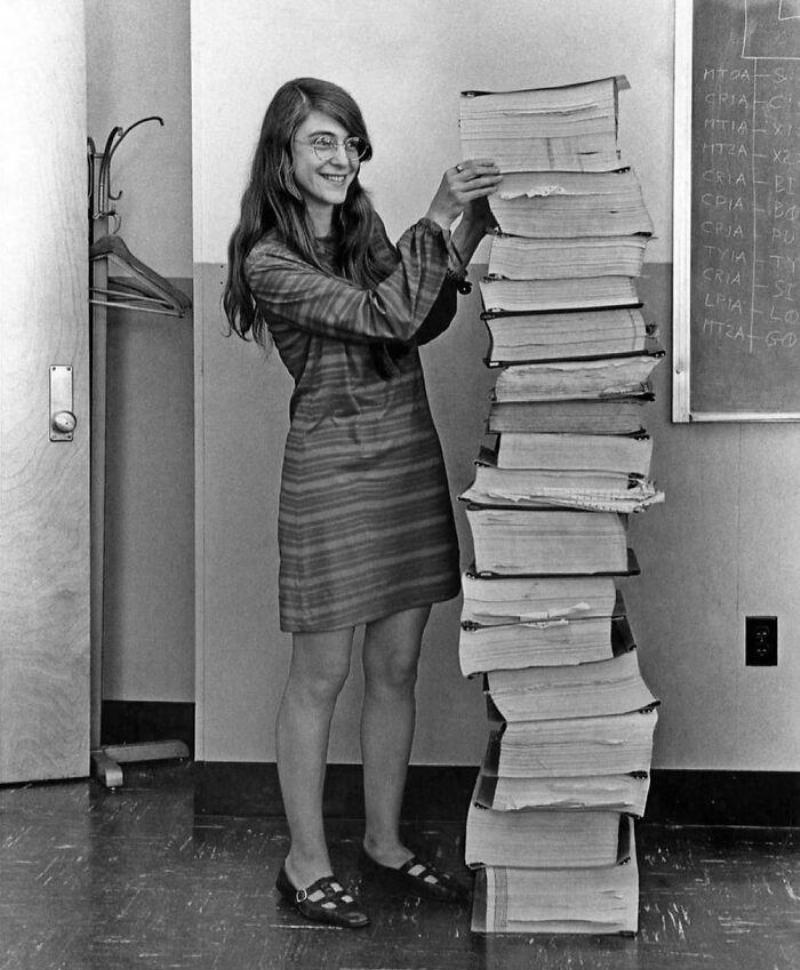 Nasa’s Lead Software Engineer For The Apollo Program Margaret Hamilton, Stands Beside Her Hand Written Code That Sky-Rocketed Humanity To The Moo