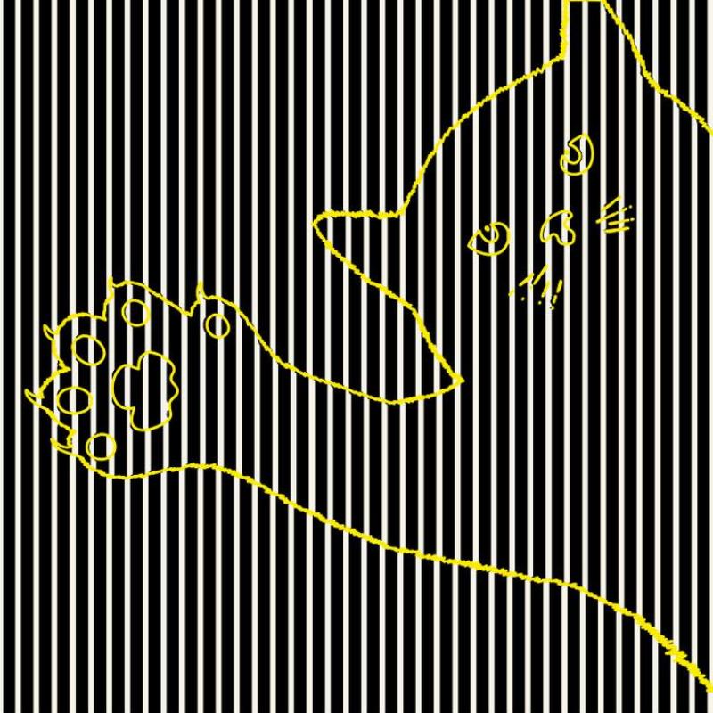 cat waving on stripes in yellow