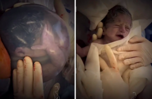 split image of mermaid birth video