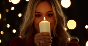 woman looking at candle