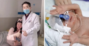 split image of liu and baby and cotor