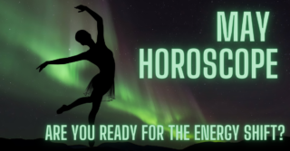silhouette of dancer by northern lights with 