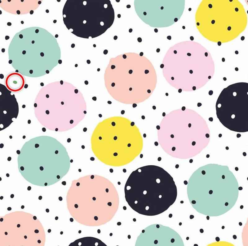 Creative seamless pattern with hand drawn textures. Abstract background. Polka dot pattern. with green dot circled