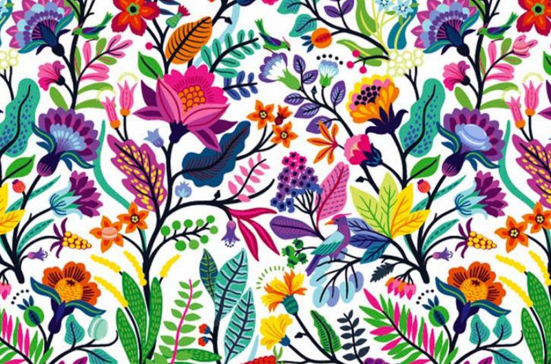 Seamless floral pattern with bright colorful flowers and tropic leaves on a white background. The elegant the template for fashion prints. Modern floral background. Trendy Folk style