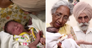 split image of baby and parents holding the baby